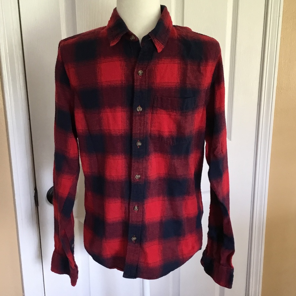 Hollister Indie Grunge‎ Skater Red Navy Plaid Button-Down Flannel Shirt 90sStyle